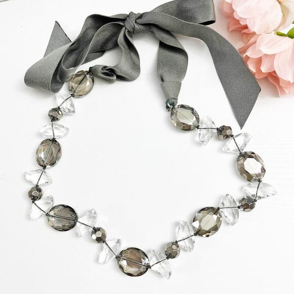 Stella & Dot Claire Faceted Glass Bead Ribbon Adjustable Necklace - Picture 1 of 7